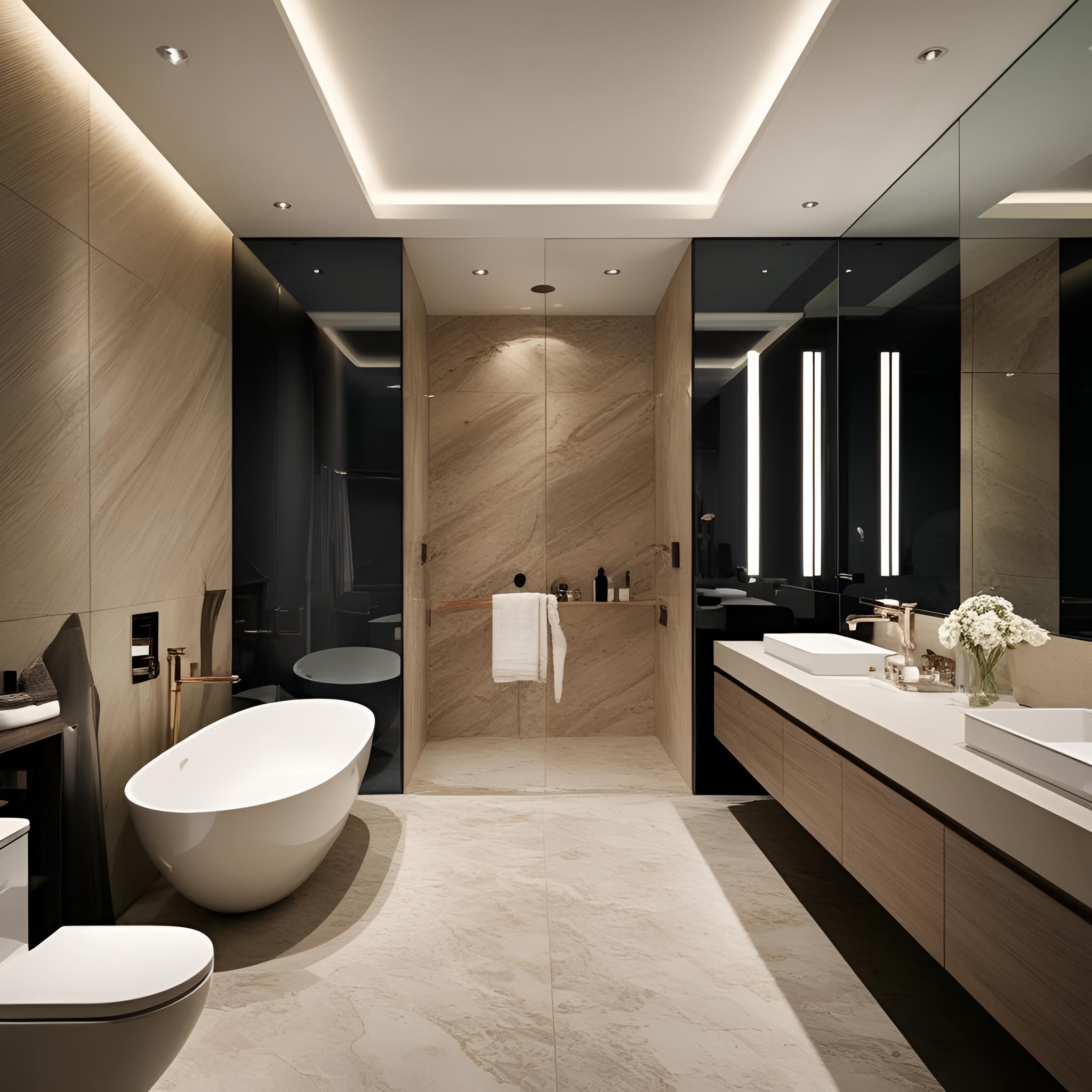 Create a luxury modern interior photos of bathroom